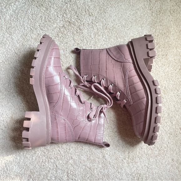 SCHUTZ lilac croc leather combat boot - Picture 3 of 5